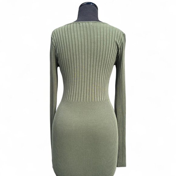 Emory Park Rib Knit Long Sleeve Sweater Dress in Khaki Green, S - Picture 4 of 10